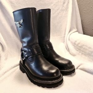 Harley Davidson Leather Black Biker Boots Mid Calf Women #85143 Size 6